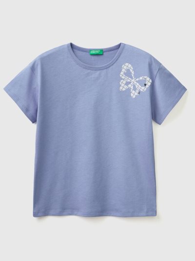 Air Force Blue Kids' Benetton Boxy Fit Applique Short Sleeve T-shirts | AU650007