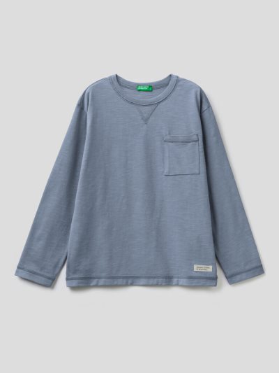 Air Force Blue Kids' Benetton Breast Pocket Organic Cotton Long Sleeve T-shirts | AU342140