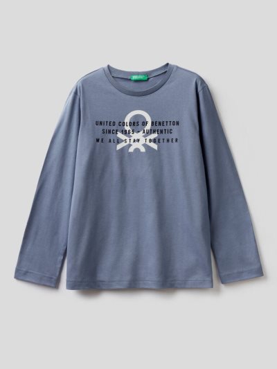 Air Force Blue Kids' Benetton Long Sleeve Organic Cotton T Shirts | AU505655