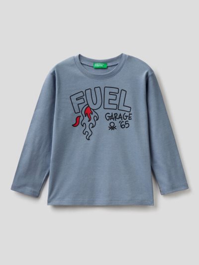 Air Force Blue Kids' Benetton Long Sleeve Slogan Print T Shirts | AU539361