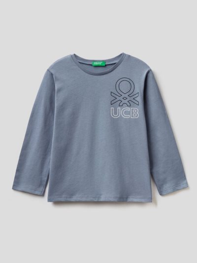 Air Force Blue Kids' Benetton Long Sleeve Organic Cotton T Shirts | AU884235