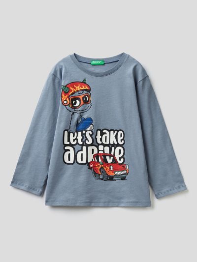 Air Force Blue Kids' Benetton Organic Cotton Print Long Sleeve T-shirts | AU512323