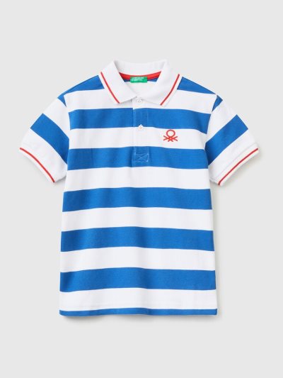 Air Force Blue Kids' Benetton Short Sleeve Stripes Polo Shirts | AU261060