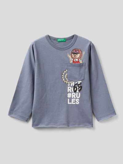 Air Force Blue Kids' Benetton Warm Cotton Pocket Long Sleeve T-shirts | AU278418