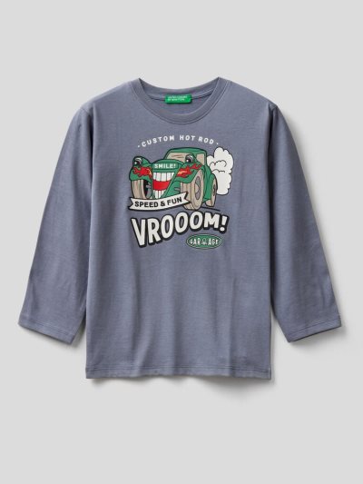 Air Force Blue Kids' Benetton Warm Cotton Print Long Sleeve T-shirts | AU559701