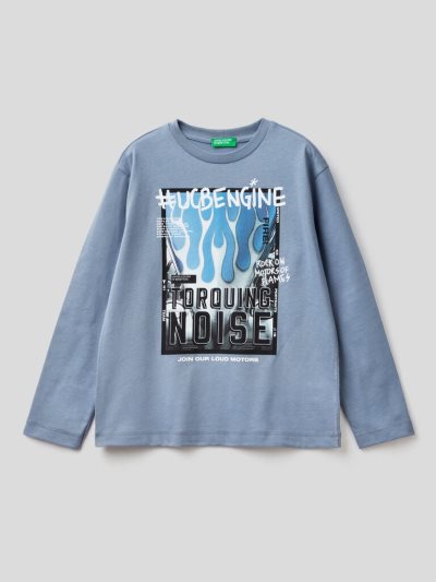 Air Force Blue Kids' Benetton Warm Photo Print Long Sleeve T-shirts | AU937815