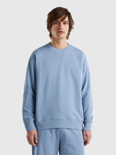 Air Force Blue Men's Benetton 100% Cotton Pullover Sweatshirt | AU411292