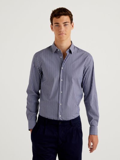 Air Force Blue Men's Benetton Slim Fit Stretch Cotton Blend Shirts | AU347455