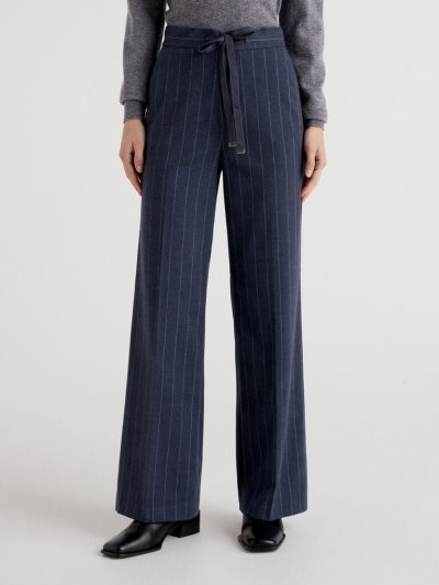 Air Force Blue Women's Benetton Flared Pinstripe Look Trousers | AU712347