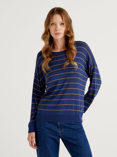 Air Force Blue Women's Benetton Relaxed Boxy Fit Crew Neck Sweaters | AU712238