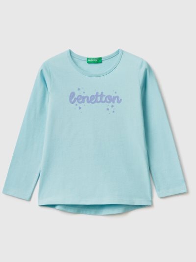 Aqua Kids' Benetton 100% Cotton Logo Long Sleeve T-shirts | AU487171