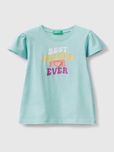 Aqua Kids' Benetton Glittery Print And Patch Short Sleeve T-shirts | AU095447