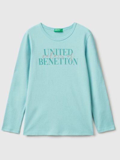 Aqua Kids' Benetton Long Sleeve Glitter Print T Shirts | AU462677