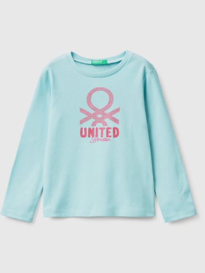 Aqua Kids' Benetton Long Sleeve Glitter Print T Shirts | AU859117