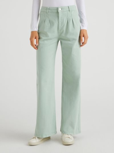 Aqua Women's Benetton 100% Cotton Wide Leg Trousers | AU271024