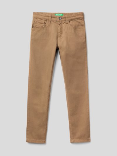 Beige Kids' Benetton Five-pocket Slim Fit Trousers | AU642530