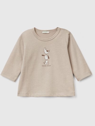 Beige Kids' Benetton Long Sleeve Organic Cotton T Shirts | AU705806