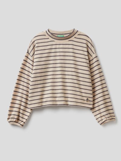 Beige Kids' Benetton Warm Striped Long Sleeve T-shirts | AU712833