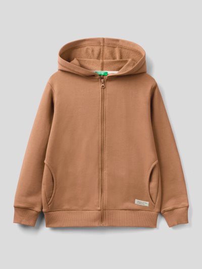 Beige Kids' Benetton Zip Organic Cotton Hoodie | AU586772