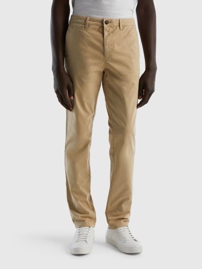 Beige Men's Benetton Slim Fit Chinos | AU267428