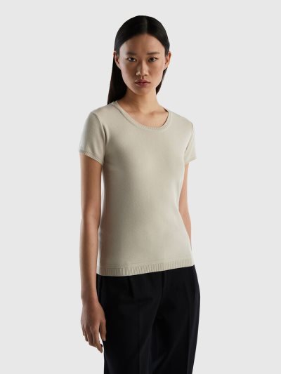 Beige Women's Benetton 100% Cotton Short Sleeve Sweaters | AU628310