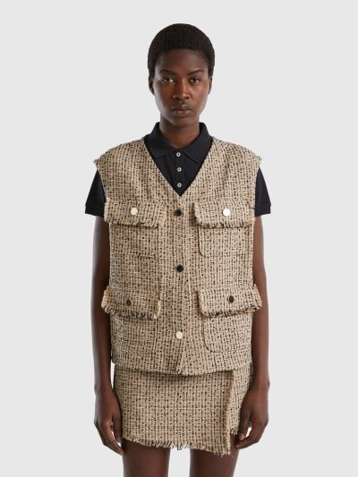 Beige Women's Benetton Bouclé Vest | AU673553