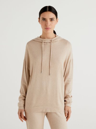 Beige Women's Benetton Long Sleeve Hood T Shirts | AU686046