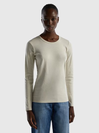 Beige Women's Benetton Long Sleeve Pure Cotton T Shirts | AU294777