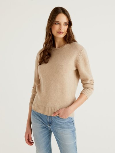 Beige Women's Benetton Pure Shetland Wool Sweaters | AU019537