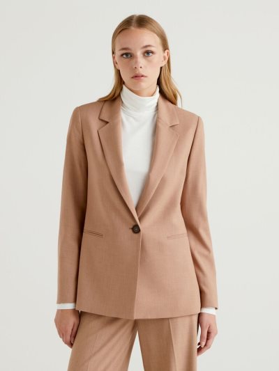 Beige Women's Benetton Stretch Viscose Blend Blazers | AU136320