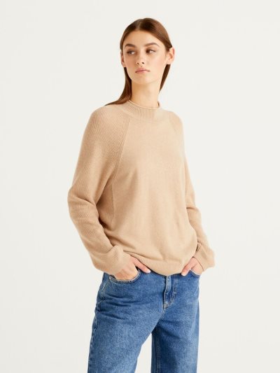 Beige Women's Benetton Wool Blend Turtleneck High Neck Sweaters | AU528080