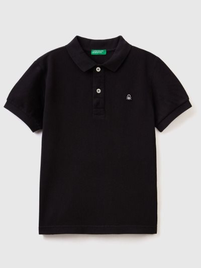 Black Kids' Benetton 100% Organic Cotton Slim Fit Short Sleeve Polos | AU326036