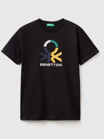 Black Kids' Benetton 100% Organic Cotton Short Sleeve T-shirts | AU377144