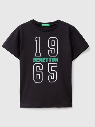 Black Kids' Benetton 100% Organic Cotton Print Short Sleeve T-shirts | AU424864