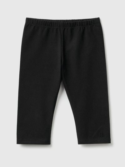 Black Kids' Benetton 3/4 Stretch Cotton Leggings | AU746125