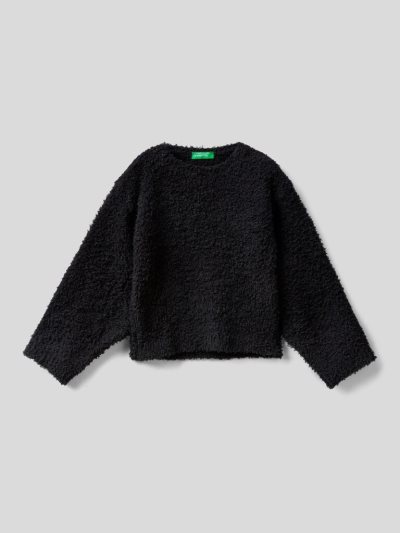 Black Kids' Benetton Boxy Fit Bouclé Look Sweaters | AU083463