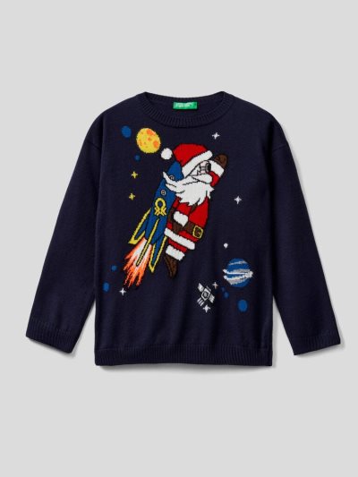 Black Kids' Benetton Christmas Inlay Sweaters | AU158323