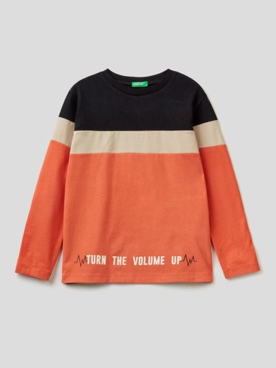 Black Kids' Benetton Color Block Warm Cotton Long Sleeve T-shirts | AU402212