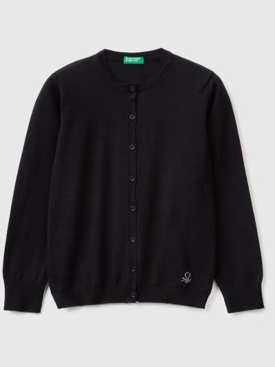 Black Kids' Benetton Crew Neck Cotton Blend Cardigan | AU665738