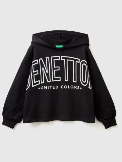 Black Kids' Benetton Cropped Hood Hoodie | AU269831