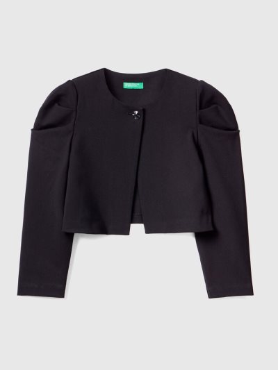 Black Kids' Benetton Cropped Puff Sleeves Jackets | AU006099