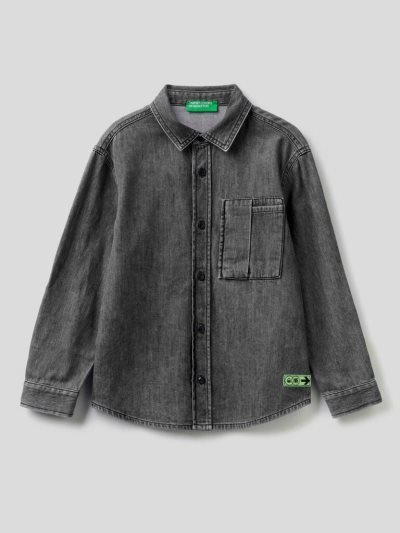 Black Kids' Benetton Denim Breast Pocket Shirts | AU811202