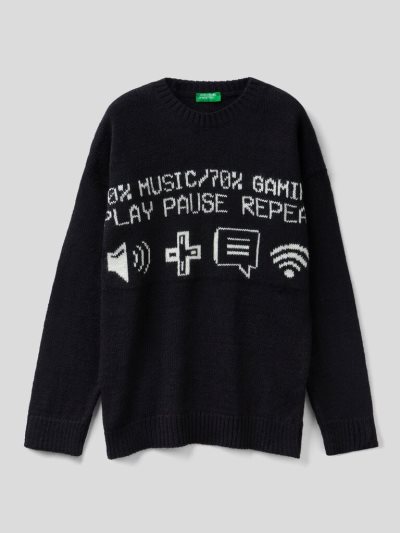 Black Kids' Benetton Digital Wool Blend Sweaters | AU027145