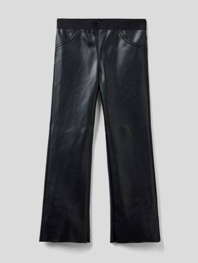 Black Kids' Benetton Flared Imitation Leather Fabric Trousers | AU065511