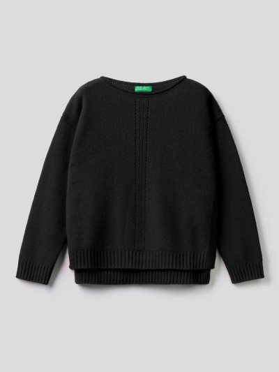 Black Kids' Benetton Knit Stitching Sweaters | AU176535