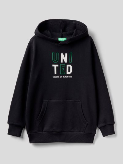 Black Kids' Benetton Logo Hoodie | AU709150