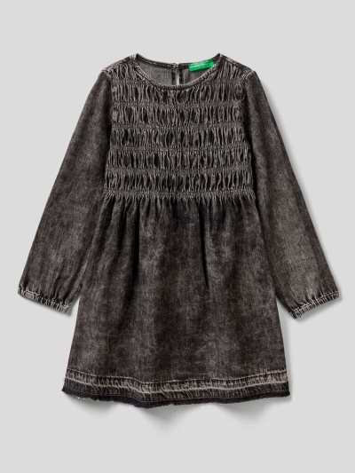 Black Kids' Benetton Long Sleeve Denim Dress | AU476945