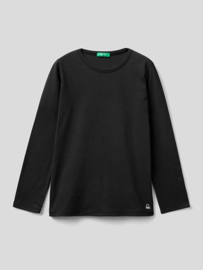 Black Kids' Benetton Long Sleeve Organic Cotton T Shirts | AU289843