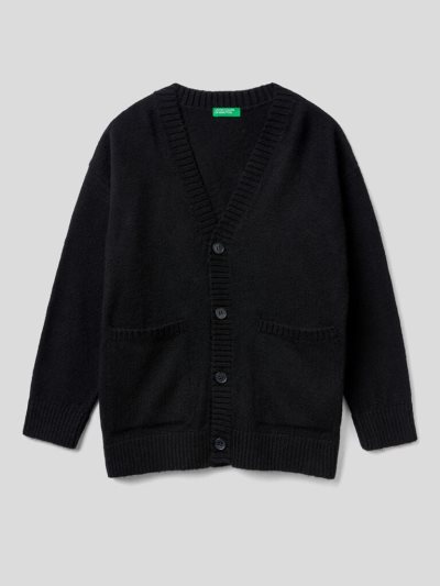 Black Kids' Benetton Oversized V-neck Cardigan | AU802392