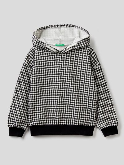 Black Kids' Benetton Patterned Hood Hoodie | AU583276